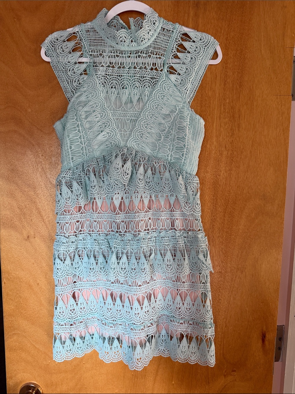 Diane von Furstenberg DVF Mint Openwork Lace Mini Dress Wool Silk Size 2